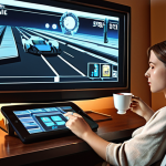 A modern individual (female, 30s) relaxed at home, enjoying a personal hobby like reading or a cup of tea. In the background or on a nearby screen, a tablet or phone subtly displays 'Reverse: 1999' running in auto-battle mode. The scene highlights efficiency and freedom gained, showing a harmonious balance between gaming and real-life activities. Emphasize comfort, smart time management, and a serene atmosphere. Art style inspired by Reverse: 1999's unique retro-futuristic, slightly melancholic aesthetic.